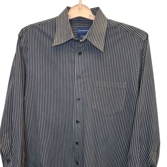John Ashford Men's Striped Blue Fitted Button Up Dress Shirt 16 - 32/33 L - Picture 2 of 15